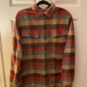 LL Bean Men's Brown and Orange Traditional Fit Flannel XL